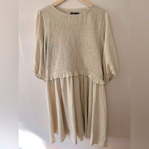 Smocked Crinkle Puff Sleeve Skater Dress